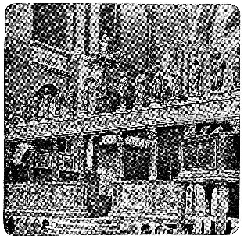 使徒雕像上的圣马可大教堂在威尼斯，意大利- 19世纪